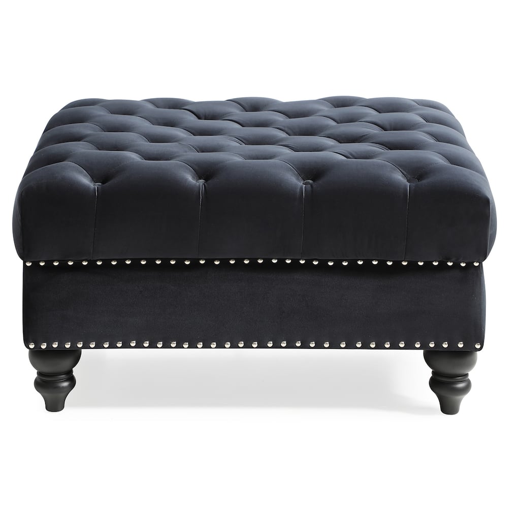 Nailhead Tufted Velvet Ottoman - 35" - Black