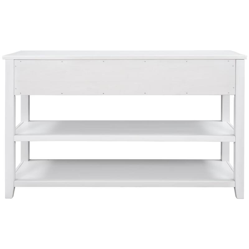Retro Console Table Sofa Table with 2 Open Shelves and 3 Drawers, Pine Solid Wood Frame and Legs for Living Room, Entryway