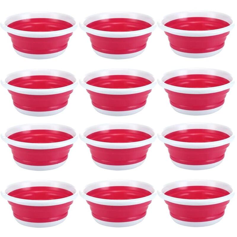 Plastic Round Collapsible Washbasin Dishpan Collapsible Saving Space, 5.5 Quart - Pack of 12 - Pink
