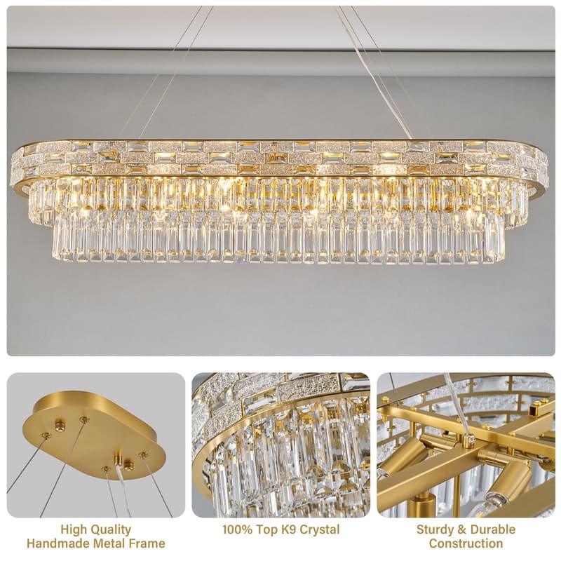 KAYLA Crystal Chandelier - Large K9 Crystal Pendant Light for High Ceilings, Entryway, Foyer, Dining Room & Living Room