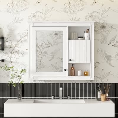 32"Bathroom Wall Cabinet with Mirror, Wall Mounted Medicine Cabinet with 3 Shelves, Mirrored Door Over Toilet Storage Cabinet