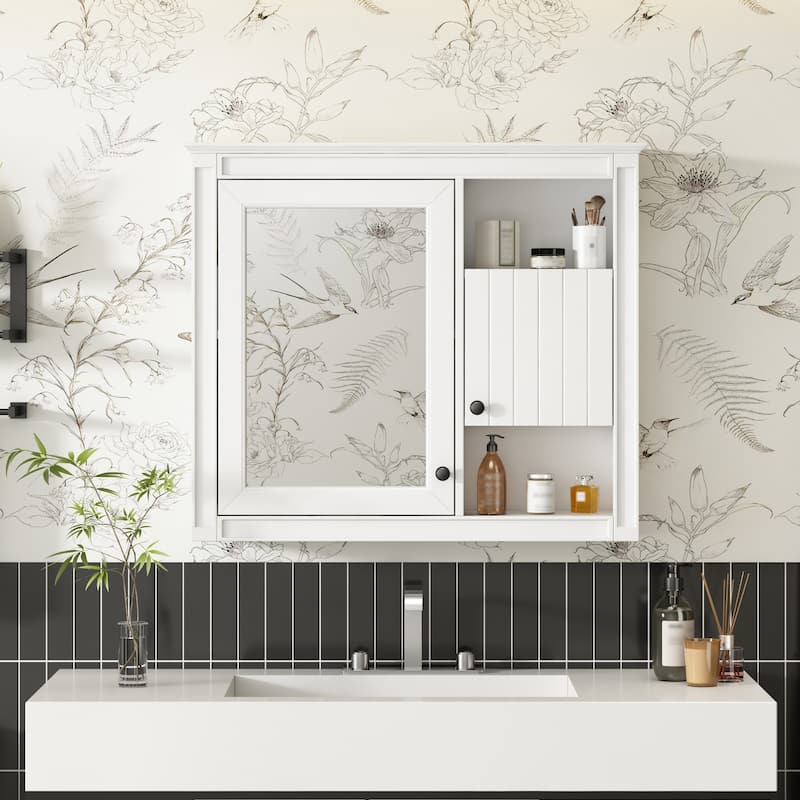 Roomfitters 32" Wall Cabinet with Mirror, Medicine Cabinet with 3 Shelves, Over Toilet Storage Organizer for Bathroom, White - White