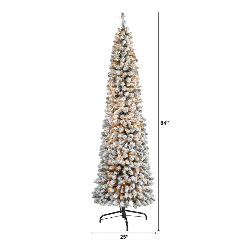 7Ft Pencil Christmas Tree with Lights - Artificial Holiday Tree, Slim Design, 400 LED Lights, Bendable Branches - White - 84