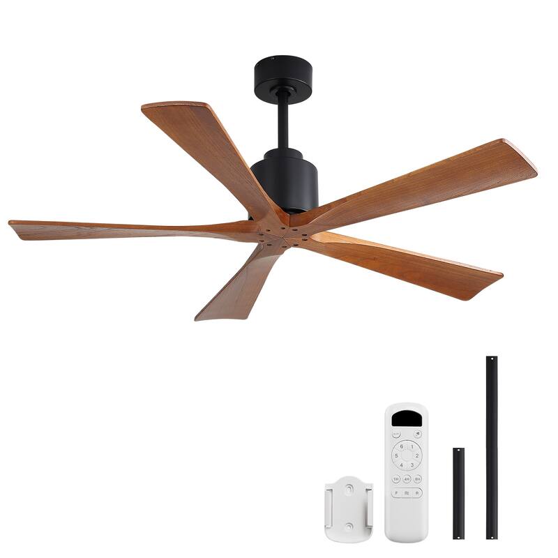 Sofucor 60 Inch Solid Wood Ceiling Fan with Light and Remote, Reverse Functions, Integrated Light Optional - 52"With lights - Black and Walnut Wood Blades(Non-Smart)