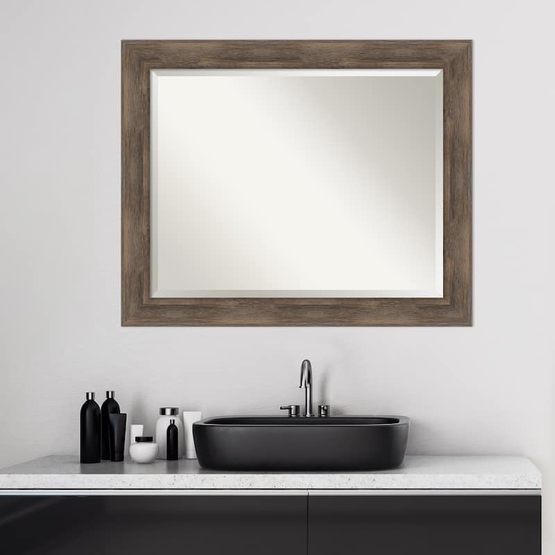 Beveled Wood Bathroom Wall Mirror - Hardwood Mocha Frame - Hardwood Mocha