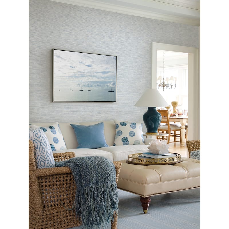 A-Street Prints Tiverton Sky Blue Faux Grasscloth Wallpaper