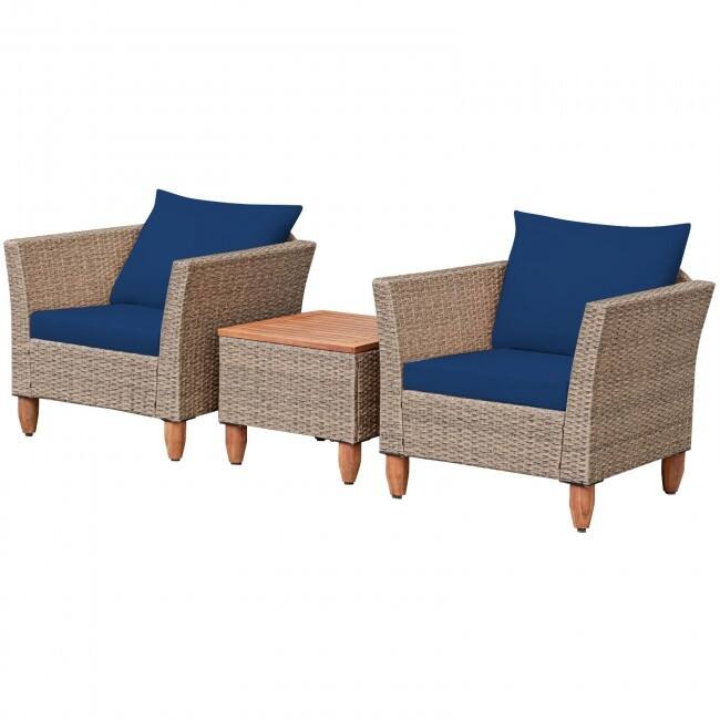 3 Pieces Patio Rattan Furniture Set with Washable Cushion for Yard Porch - 29" x 27" x 28"(L x W x H)