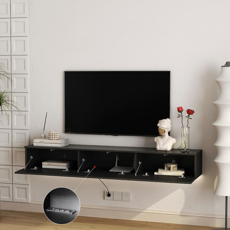 Floating TV Stand Wall Mounted with 16 Color LEDs,69" Modern TV Stand, Floating TV Cabinet Entertainment Center
