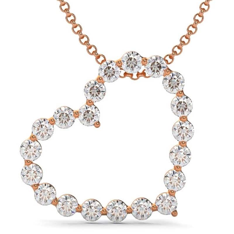 Bliss Diamond 1 Ct Diamond Heart Pendant Necklace in White, Yellow, or Rose Gold Lab Grown - Rose