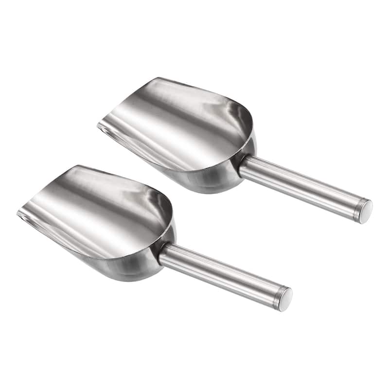 2 Pcs Ice Scoop Stainless Steel 7.5x2.2" Flour Cereal Sugar Food Utility Shovel - Silver