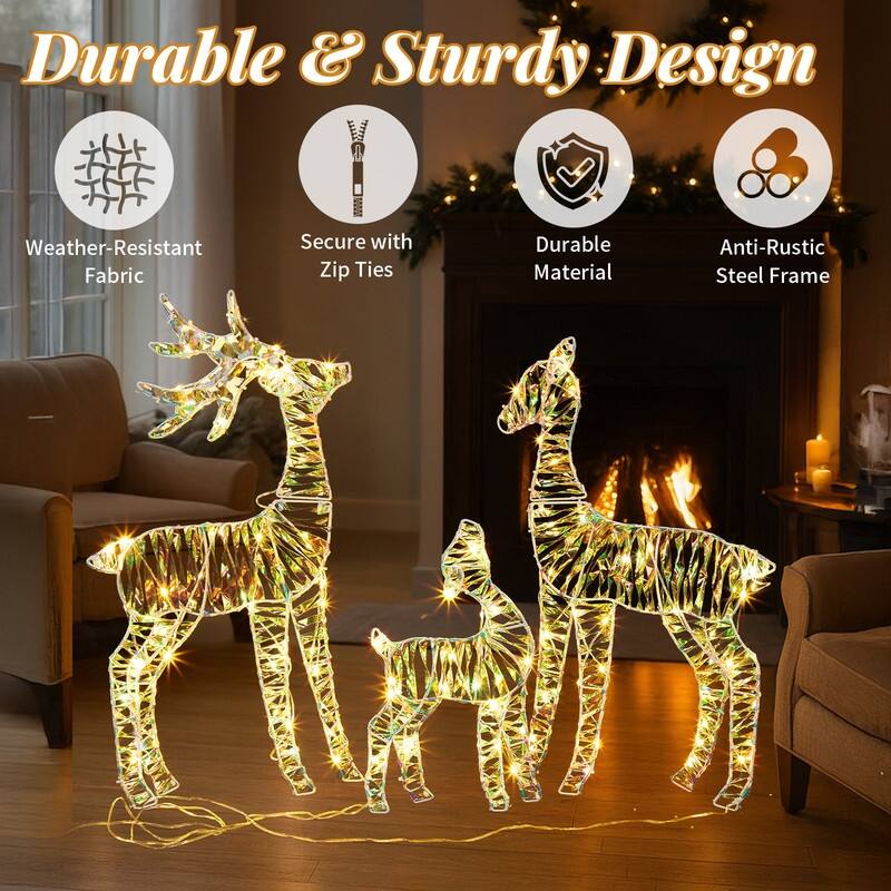 3-Piece Lighted Iridescent Christmas Reindeer Family Set Outdoor Decorations 2d