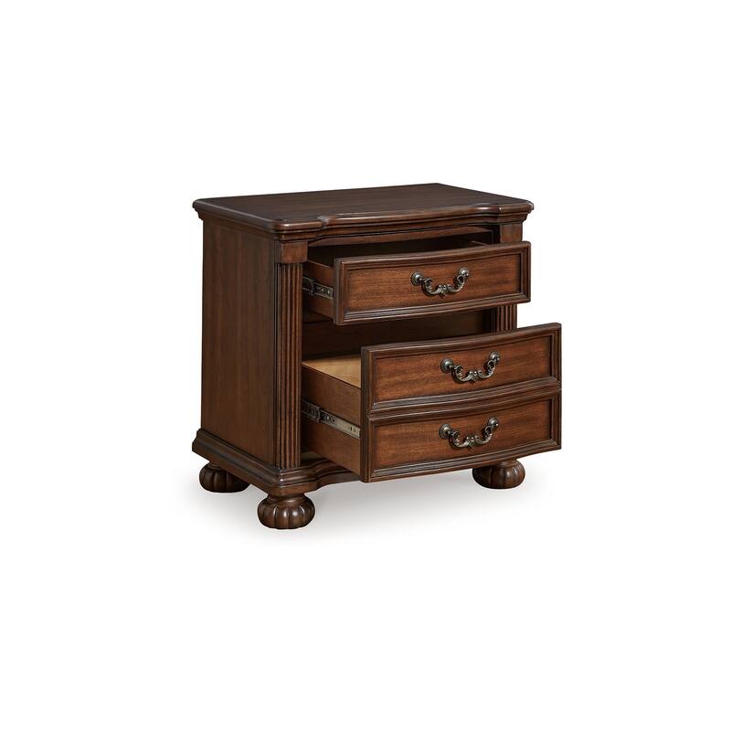 Laon Nightstand, 3 Drawer, Bronze, 29 Inch Cherry Brown Solid Hardwood