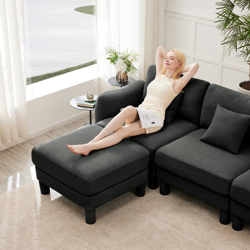 109.4" 3-Seater Modern Upholstered Sofa Couch, Deep-Seat Sectional Sofa with Shell-Shaped Armrests, Leisure Sofa for Living Room