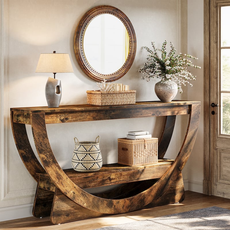 63-Inch Arched Console Table for Entryway, 2-Tier Narrow Long Sofa Table - 63" L x 11.81" W x 31.69" H