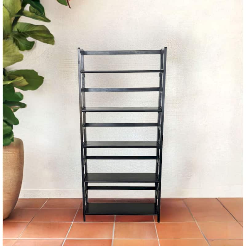 Solid Acacia 5 Tier Folding Bookcase
