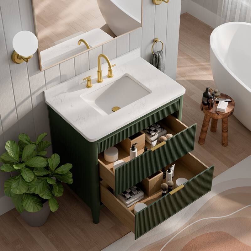 Modland 36" Freestanding Bathroom Vanity with Carrara Marble Top, Soft-Close Drawers, Fully Assembled, Green/Grey - 36 inch