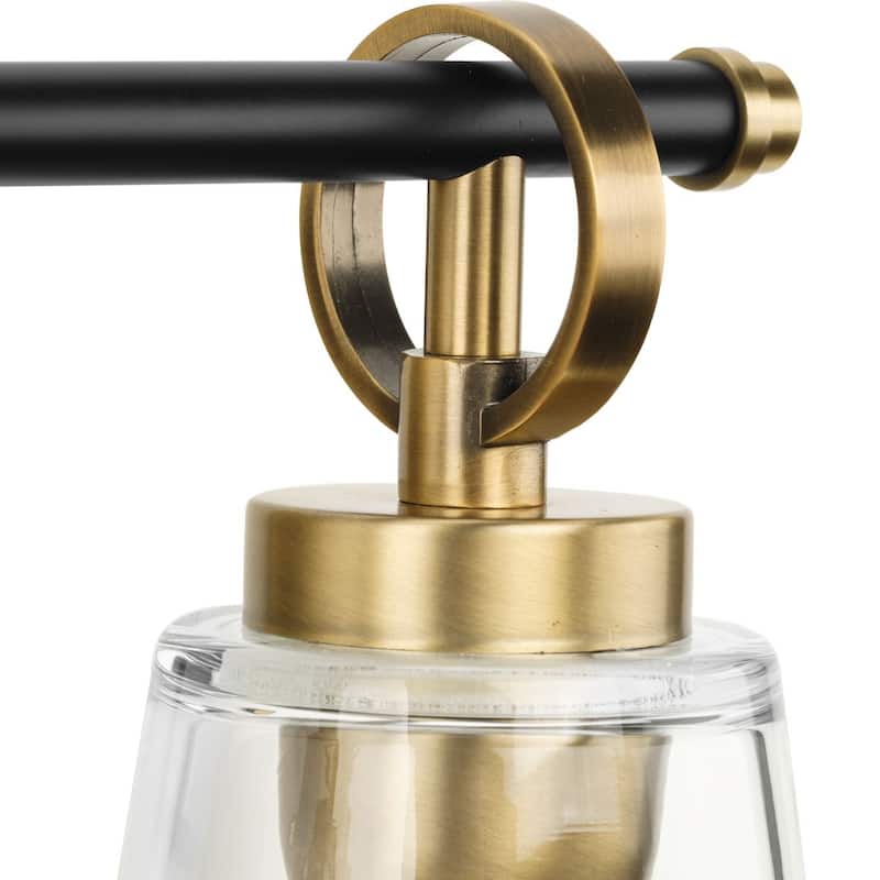 Cassell Collection Two-Light Vintage Brass Matte Black Luxe Industrial Bath & Vanity Light - 14.5 in x 6.62 in x 9.12 in