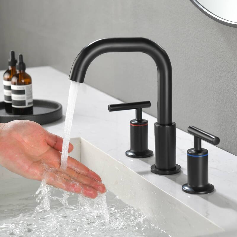 Widespread Bathrom Faucet 3 Hoes Modern 8 Inch Bathroom Sink Faucet Double Handle Vanity Basin Faucets Mixer Taps With Valve - Matte Black