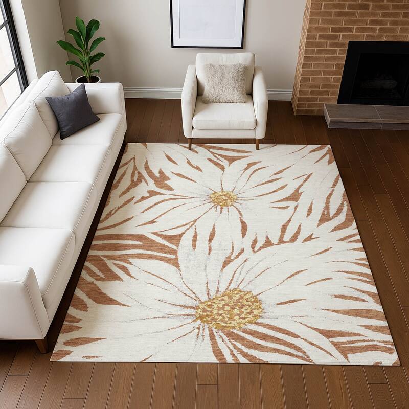 Machine Washable Indoor/ Outdoor Floral Chantille Rug