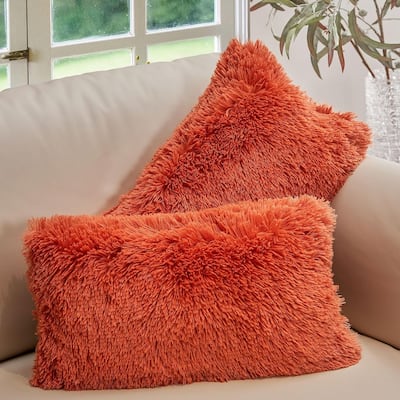 Cheer Collection 12"x20" Shaggy Long-hair Throw Pillows (Set of 2)