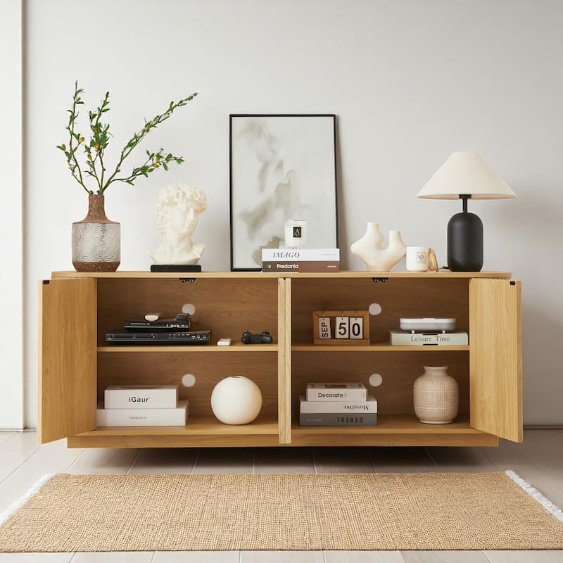 64" Wave Pattern Sideboard Cabinet with Push-to-Open Doors, Modern TV Console Storage Cabinet for Kitchen and Entryway