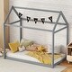 preview thumbnail 2 of 7, Gray Twin Size Wooden House Bed with Roof for Kids, Boys and Girls, Bedroom