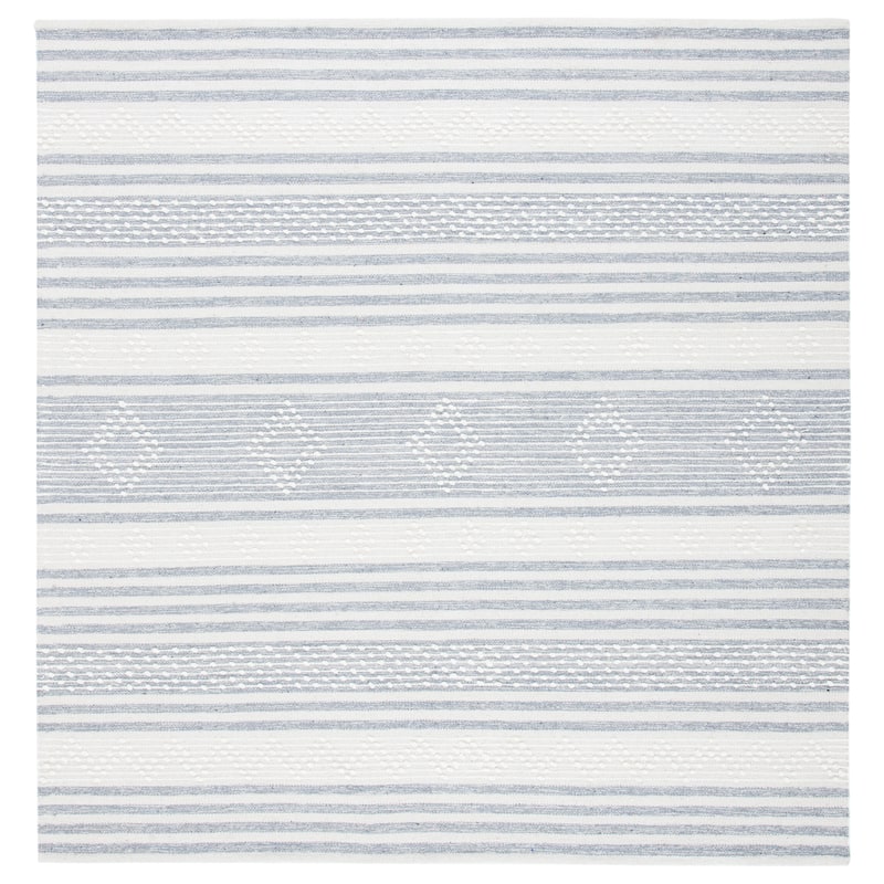 SAFAVIEH Handmade Striped Kilim Venessa Modern Cotton Rug - 3' Square - Silver/Ivory