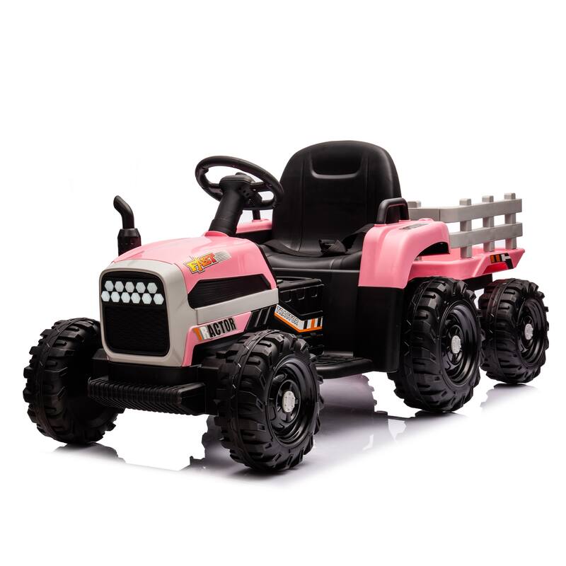 Ride on Tractor with Trailer& Remote Control,24V Battery Powered Electric Tractor - Pink