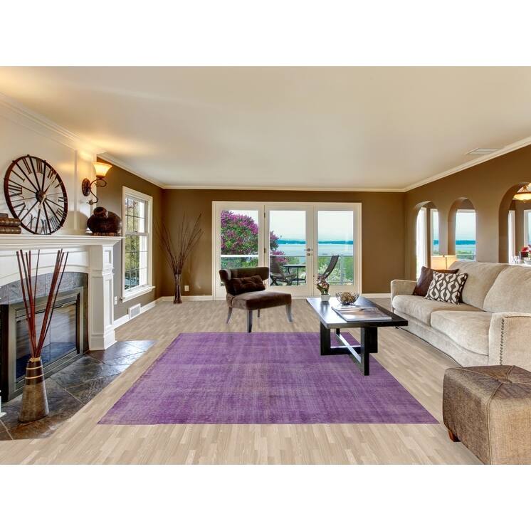 Over-Dyed Purple Anatolian Turkish Vintage Rug Handmade Wool Carpet - 6'10" x 10'0"