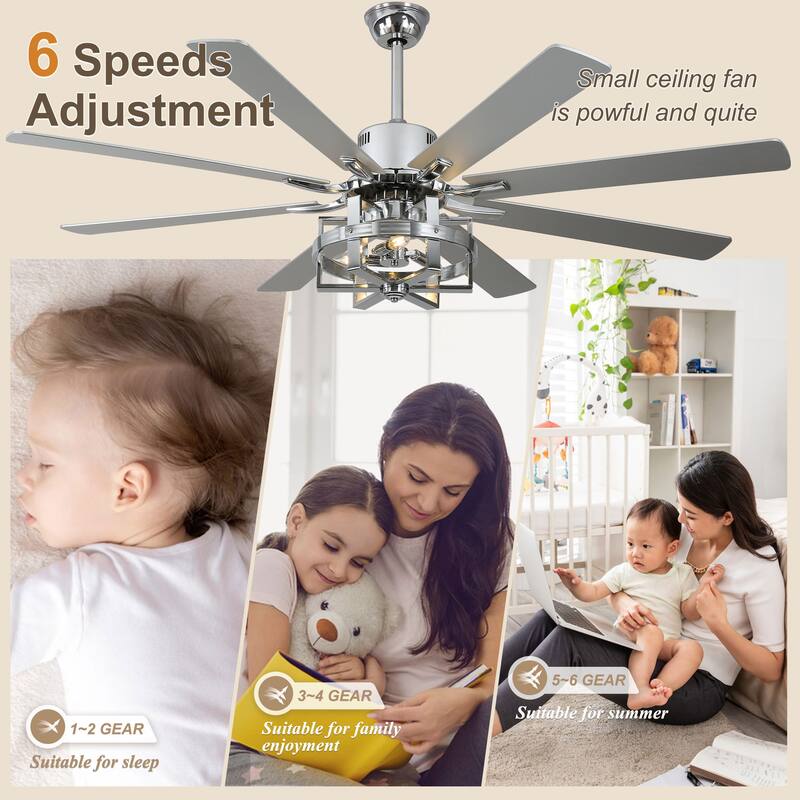 Bella Depot 65" Industrial Large Ceiling Fan 6-Speed 8-blades Reversible Fan with Light and Remote