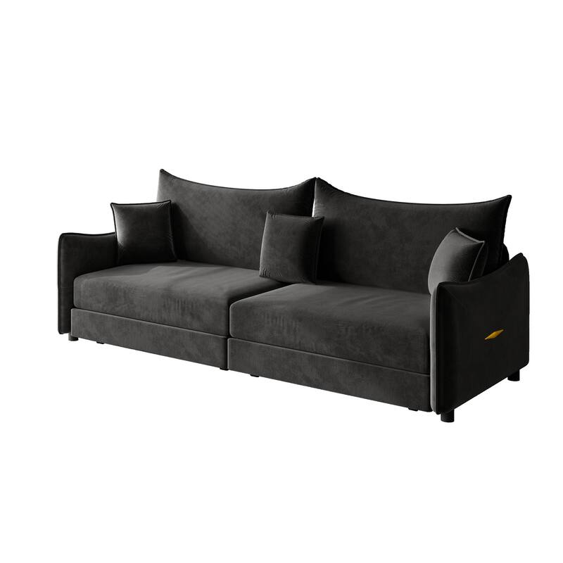 Convertible Sleeper Sofa Bed, Modern Velvet Loveseat Pull-Out Couch Bed, Oversized Love Seat Lounge Sofa with 3 Pillows