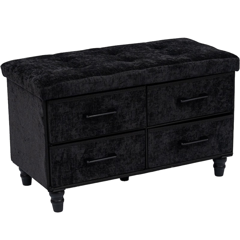 30 Inch Storage Ottoman With Four Drawers For Organized Home Use Storage - Black
