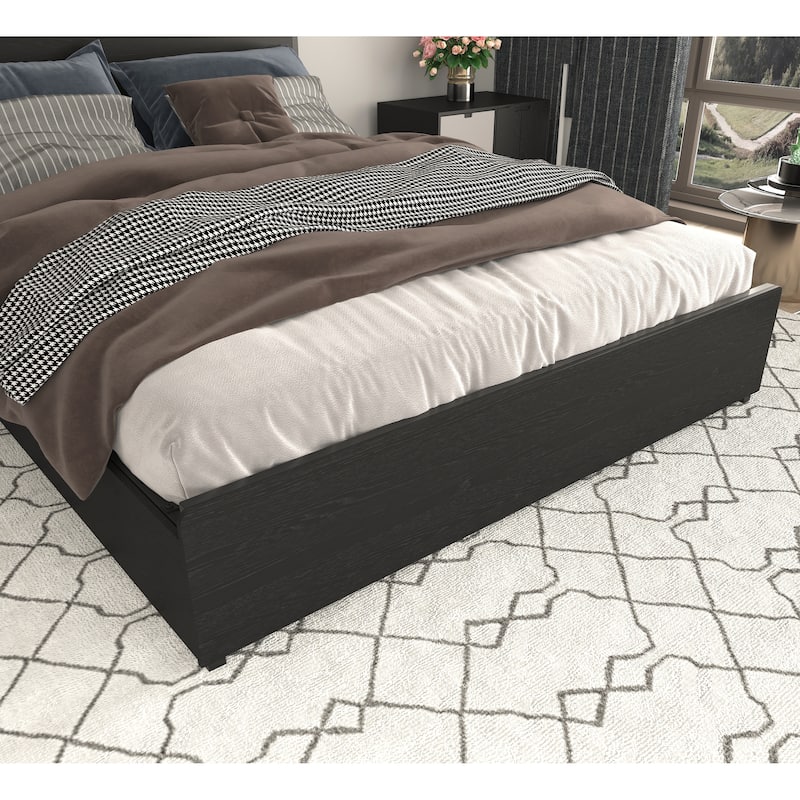 Full Size Storage Bed Frame with LED Lights, USB Charging & 4 Drawers, Easy Assembly, Noise-Free