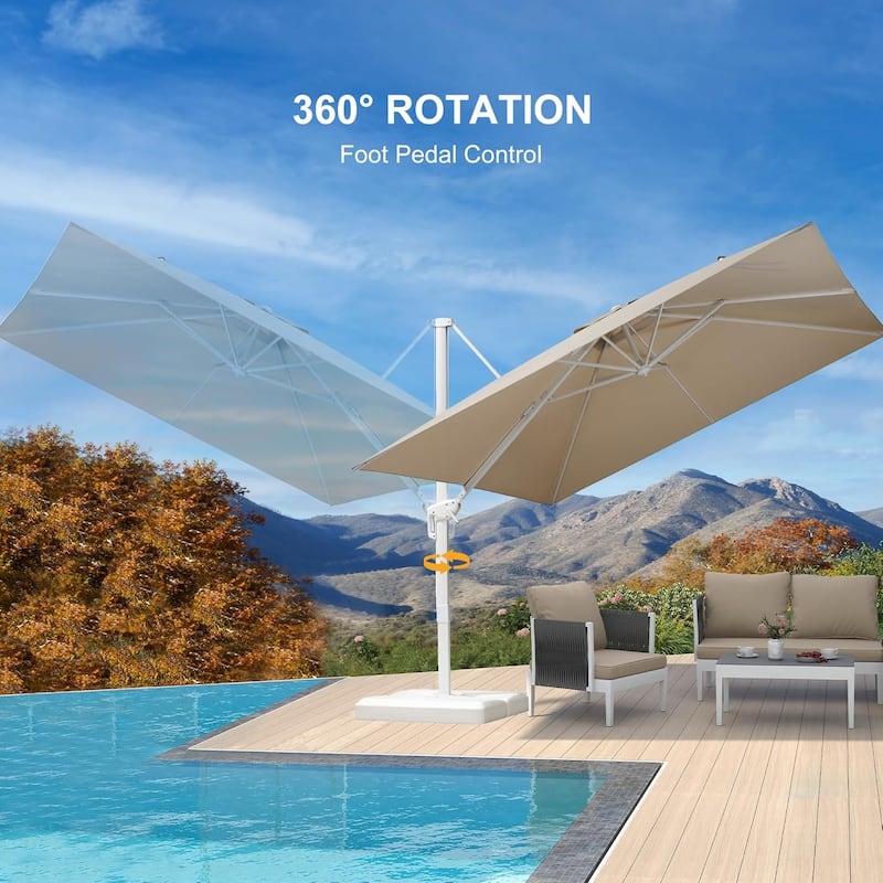 PURPLE LEAF 10 ft White Cantilever Patio Umbrella with 360 Degree Rotation With Base