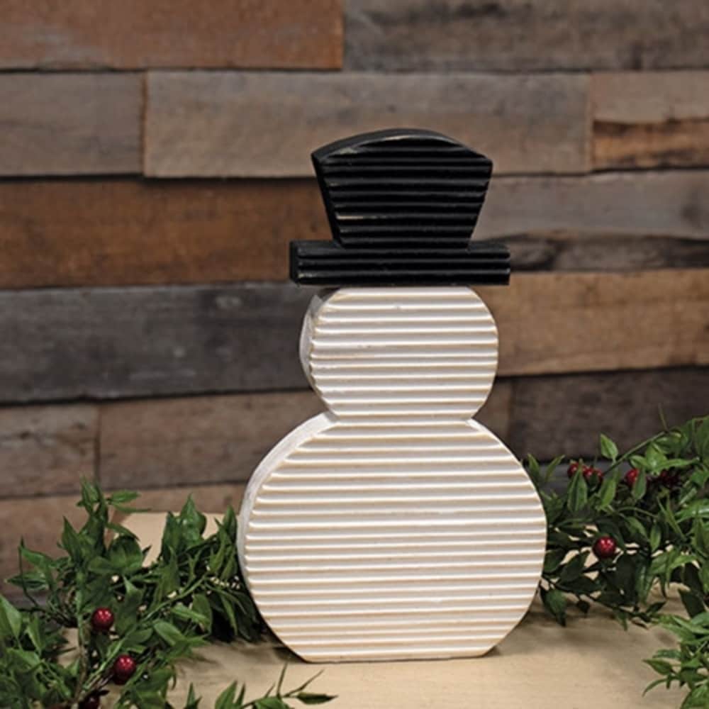 Standing Corrugated Wood Snowman Block - 6” L x 1.25” W x 10” H
