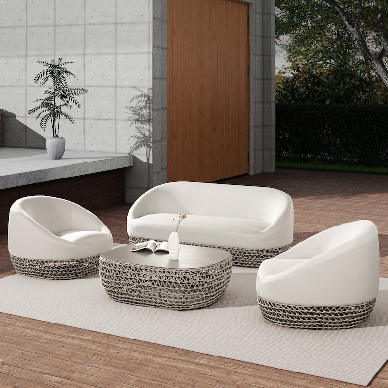 Willow 35.5" Woven Upholstered Deep Seating Outdoor Patio Armchair