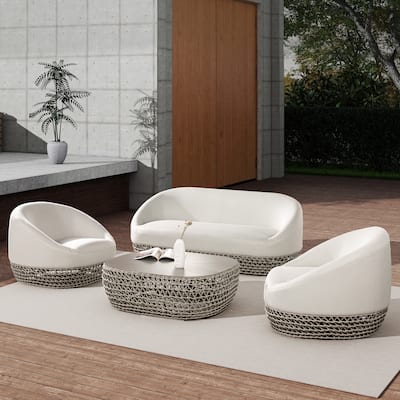Willow 4-Piece Rope Woven Deep Seating Patio Conversation Set