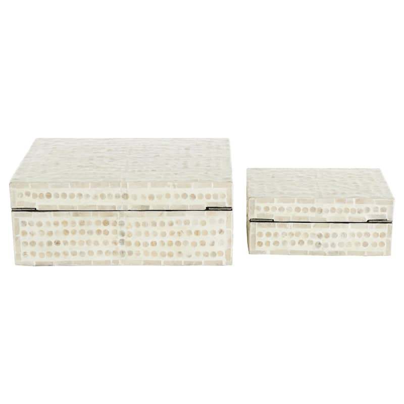 Mother of Pearl Shell Geometric Handmade Mosaic Dot Storage Decorative Box - Set of 2 Cream - Roche River Decor