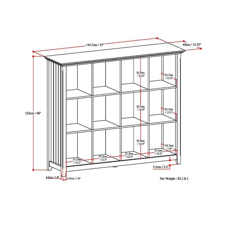 WYNDENHALL Normandy SOLID WOOD 48 inch x 57 inch Transitional 12 Cube Storage - 57"w x 15.75"d x 48"h