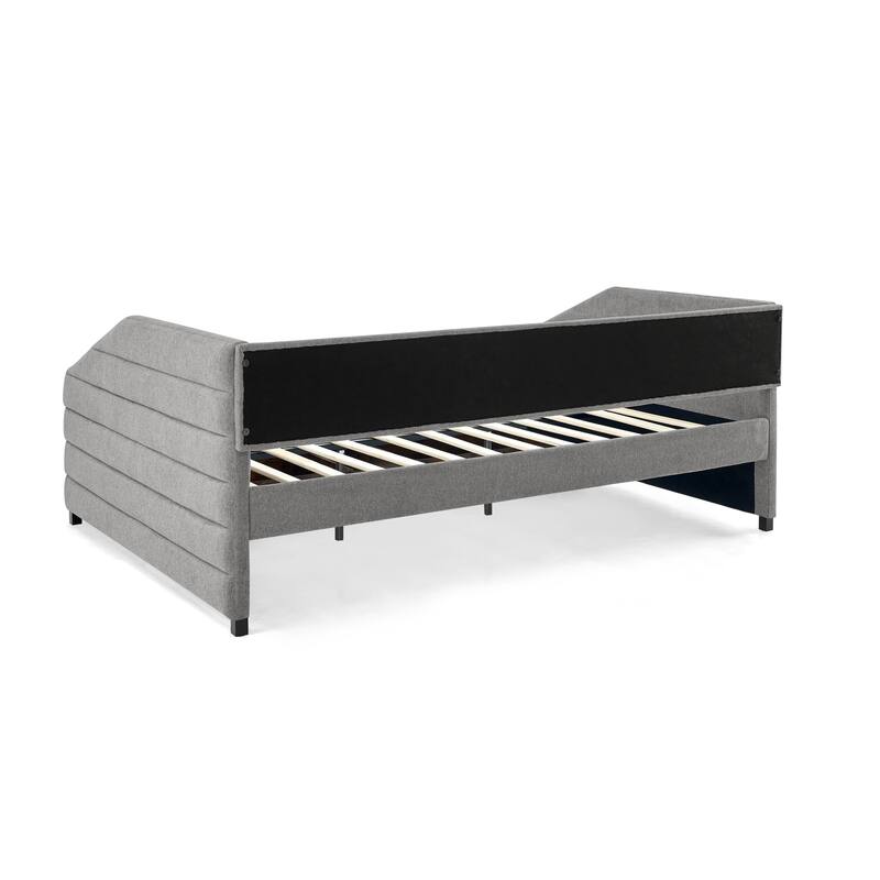Queen Size Daybed with Two Drawers Trundle Upholstered Tufted Sofa Bed, Linen Fabric