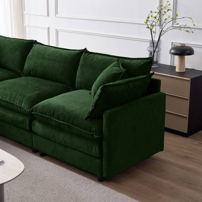 105" Modern L-Shaped Chenille Fabric Sectional Sofa with Ottoman