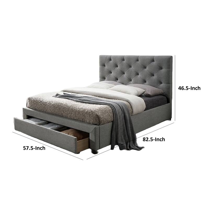 Sya Full Size Bed w Button Tufted Upholstery, Underbed Storage, Gray