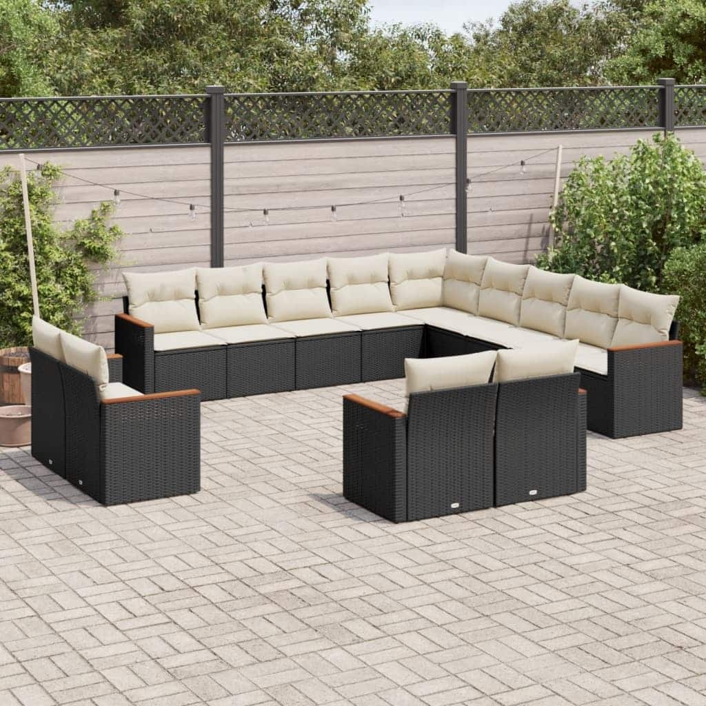 vidaXL Patio Sofa Set with Cushions Outdoor Conversation Furniture Poly Rattan - 24.4 x 24.4 x 27.2 in