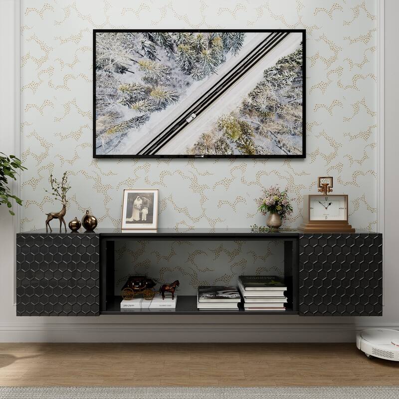 67" Wall Mount Floating TV Stand up to 80 in - Black