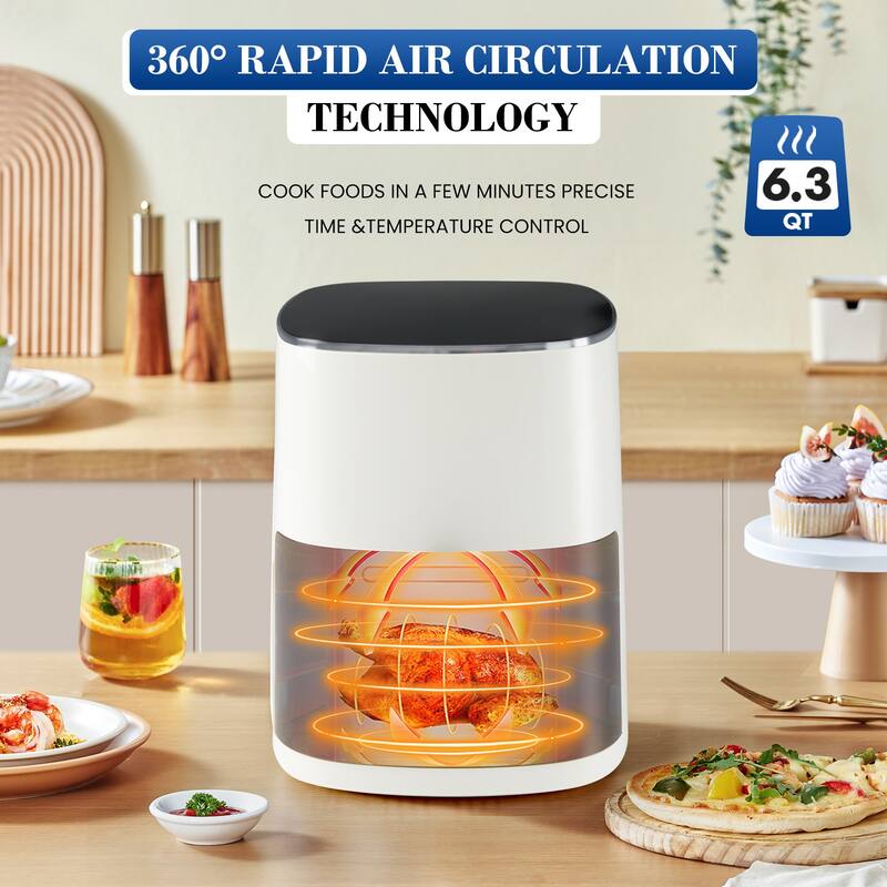 6QT Square Air Fryer with Viewing Window, 12-in-1 Multi-Function Oven, Nonstick Dishwasher-Safe Basket