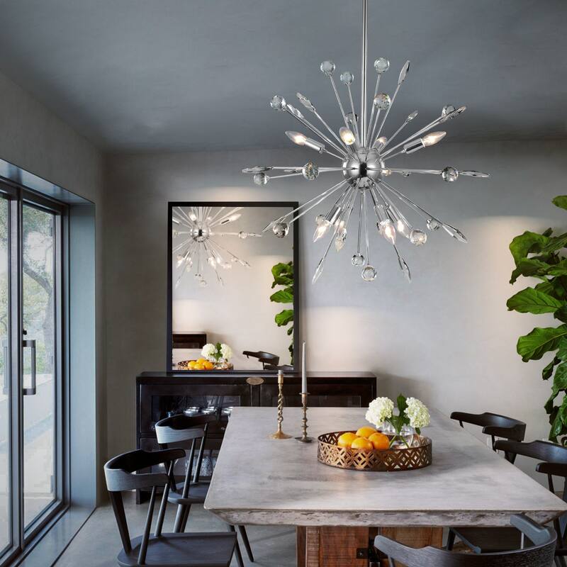 Modern Glam Crystal and Metal Sputnik Chandelier
