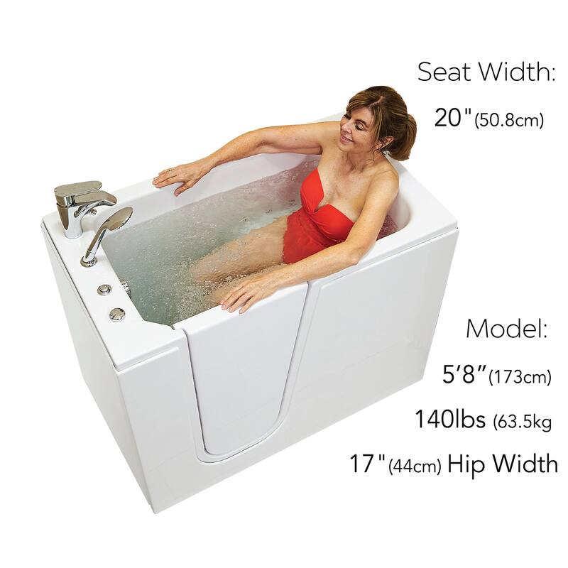 Ella Flow Acrylic Hydro Massage Walk in Tub 28"x48", Inward Swing Door, 2 Piece Fast Fill Faucet