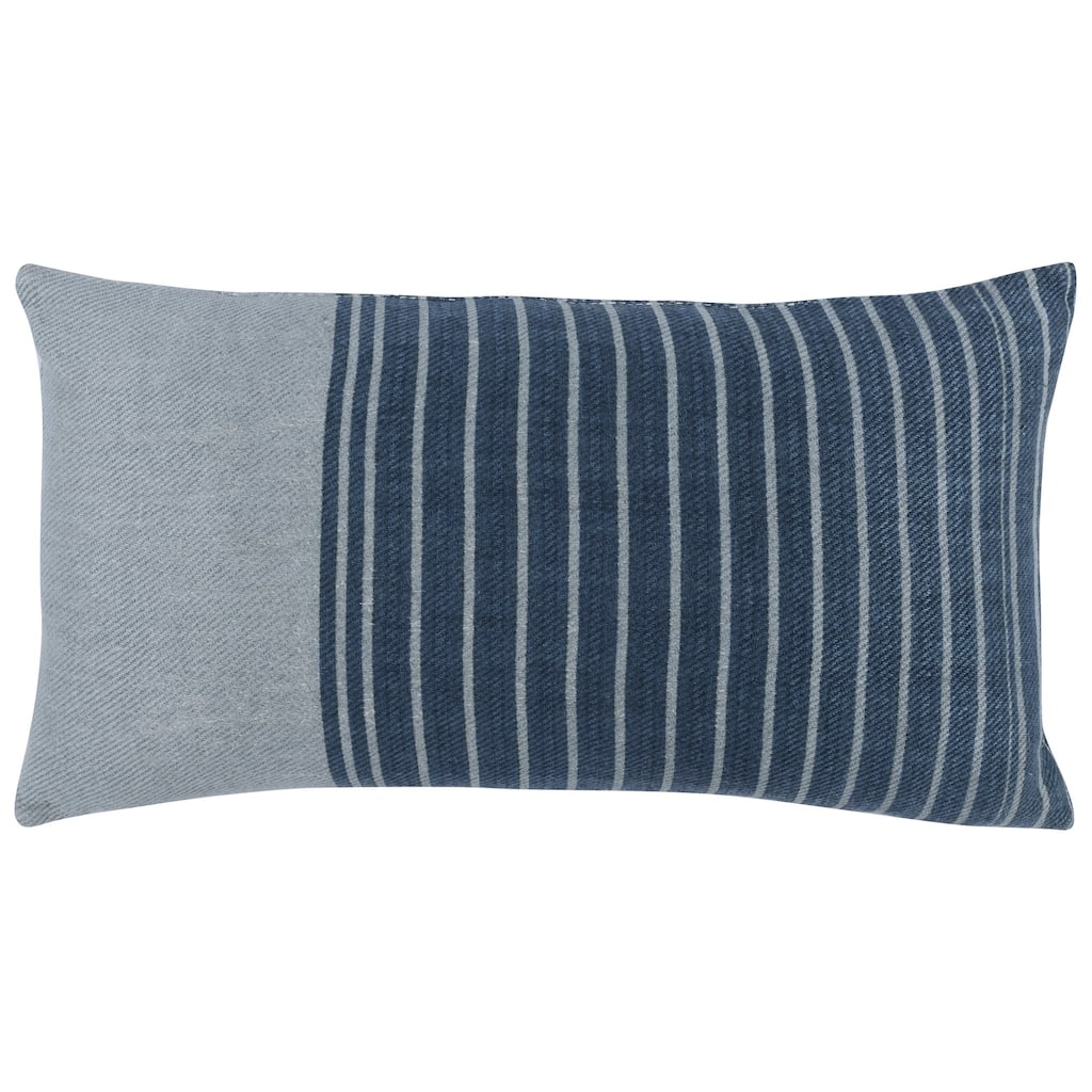 14 x 26 Linen Twill Accent Throw Pillow, Hand Printed Stripe Design, Gray - Blue
