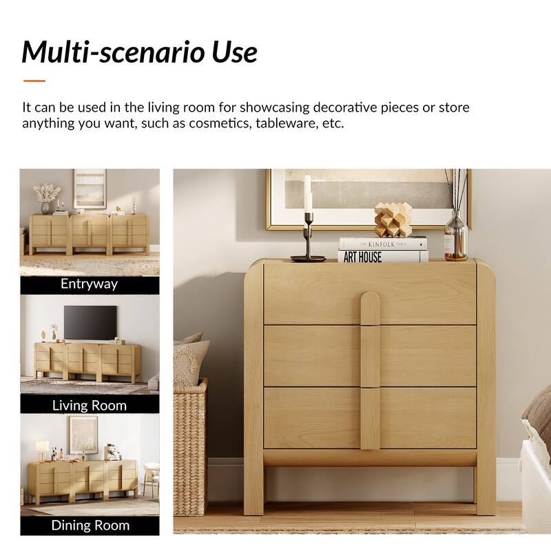WAMPAT Wood Dresser For Bedroom, Mid Century Modern Chest Of Drawers With Storage, 9 Drawer Dresser With Curved Profile Design