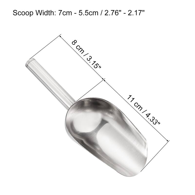 2 Pcs Ice Scoop Stainless Steel 7.5x2.2" Flour Cereal Sugar Food Utility Shovel - Silver